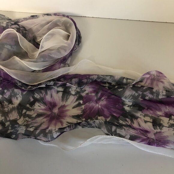 Dual White Sheer Lightweight Scarf with Purple Gray Floral 10x92 in Versatile - Picture 7 of 7